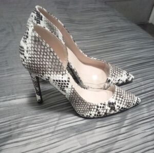 Qupid Black and White Snakeskin Heels